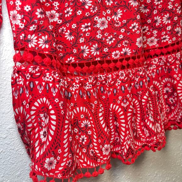 Fever Floral Paisley Red Peasant Blouse Top Cold Shoulder Women’s Size Small - Picture 3 of 7